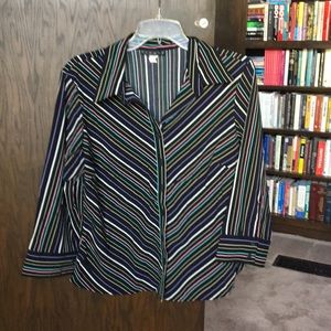 Long sleeve button down striped top size large